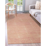 Hand Tufted Wool Geometric Area Rug in Pink