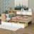 Daybed With Storage Drawers & Bookcase, Corner Bed With Desk & Shelves, Multi-Functional L Shaped Bed With Convertible Headboard-1256424535-1256424533