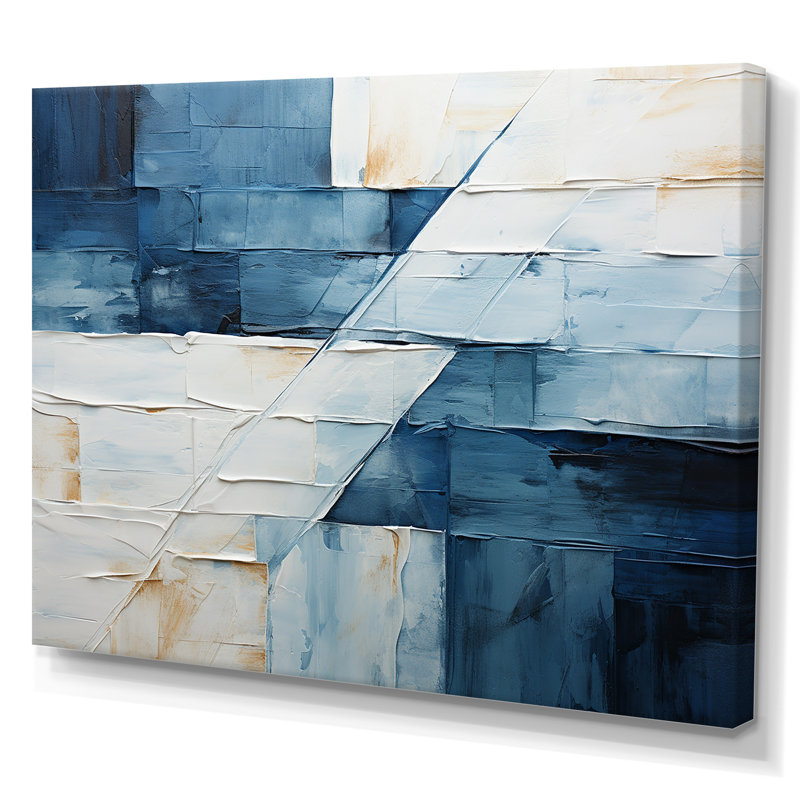 Nautique, formes géométriques blanches et bleues VI - Art mural géométrique, Toile tendue, H 40 po x l 60 po x P 1,5 po