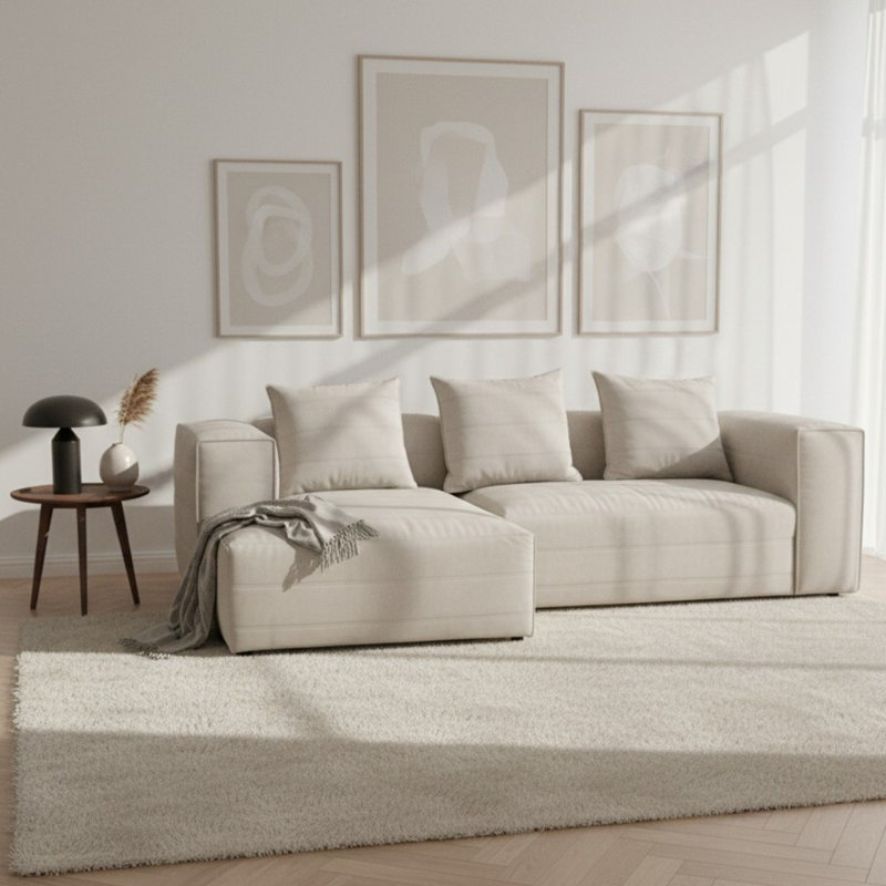 3 Seater Corner Sectional, Left Hand Facing, White 