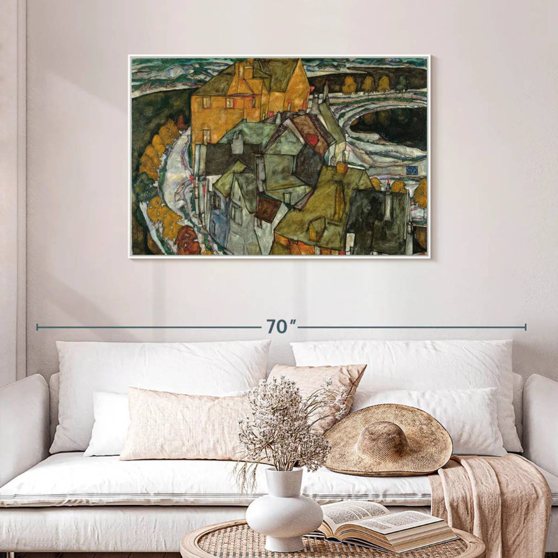 Croissant des maisons II, Cadre flottant blanc, 43 po x 29 po