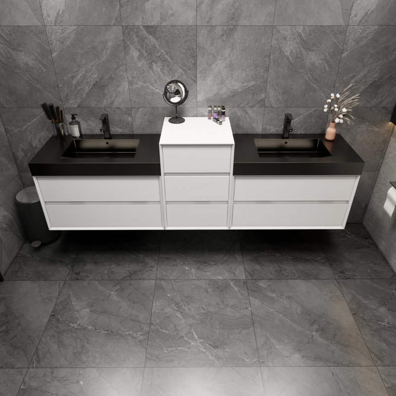 Ensemble de meuble-lavabo double mural 104 po Golitz, Blanc lustré