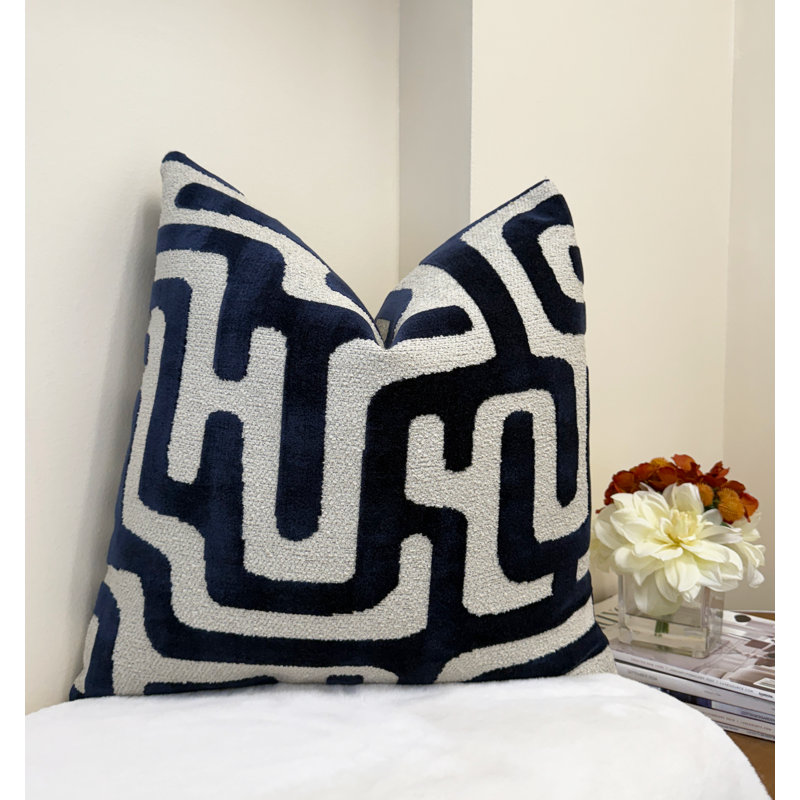 Housse de coussin en velours bleu marine, Carré 20 po