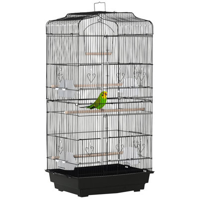 Belanna Tucker Murphy Pet™ 36" Bird Cage Macaw Play House Cockatoo Parrot Finch Flight Cage 2 Doors Perch 4 Feeder Pet Supplies, Black