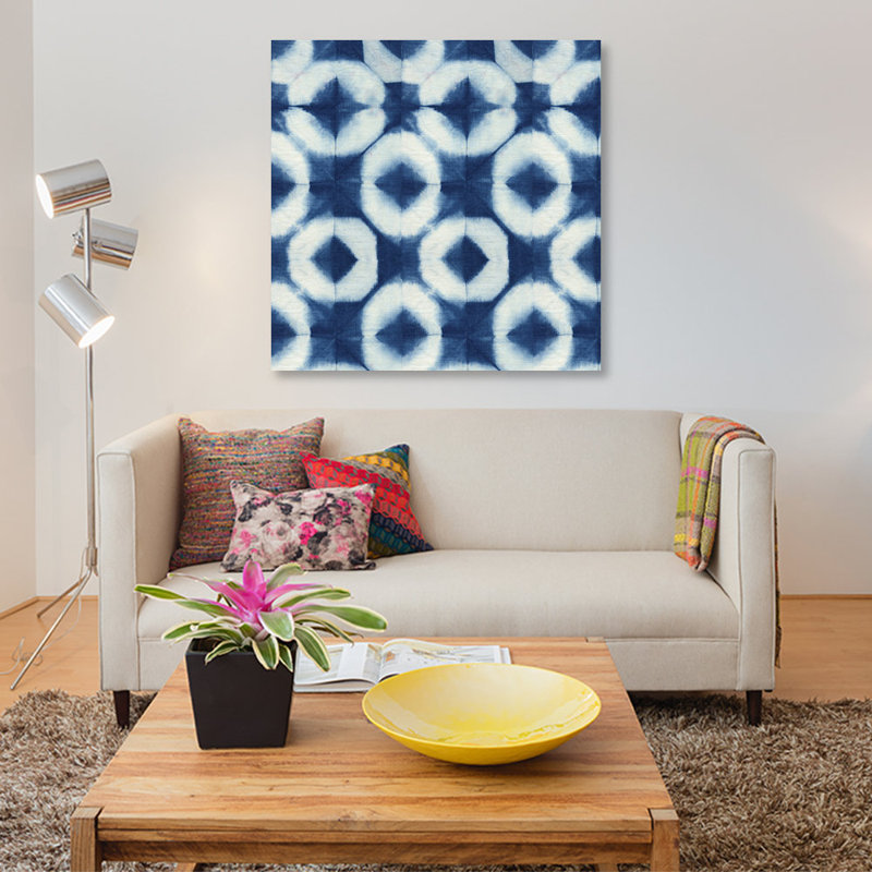 « blue shiboris iii », peinture sur toile, H 12 po x l 12 po x P 0,75 po, Toile tendue, Pas de tapis