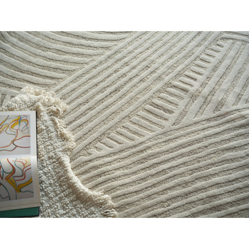 Entro Handmade New Zealand Wool Beige/Ivory Area Rug, Rectangle 12' x 15'