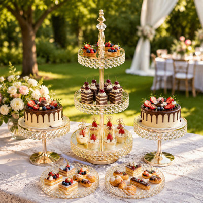 Support à gâteau, ensemble de support à gâteau doré 5 pièces - plateaux ronds pour fête d'anniversaire de mariage