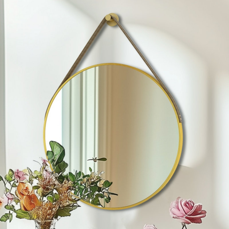 24'' Round Coastal Wall Mirror Brushed Gold Aluminum Frame, Gold, 23.62" x 23.62"