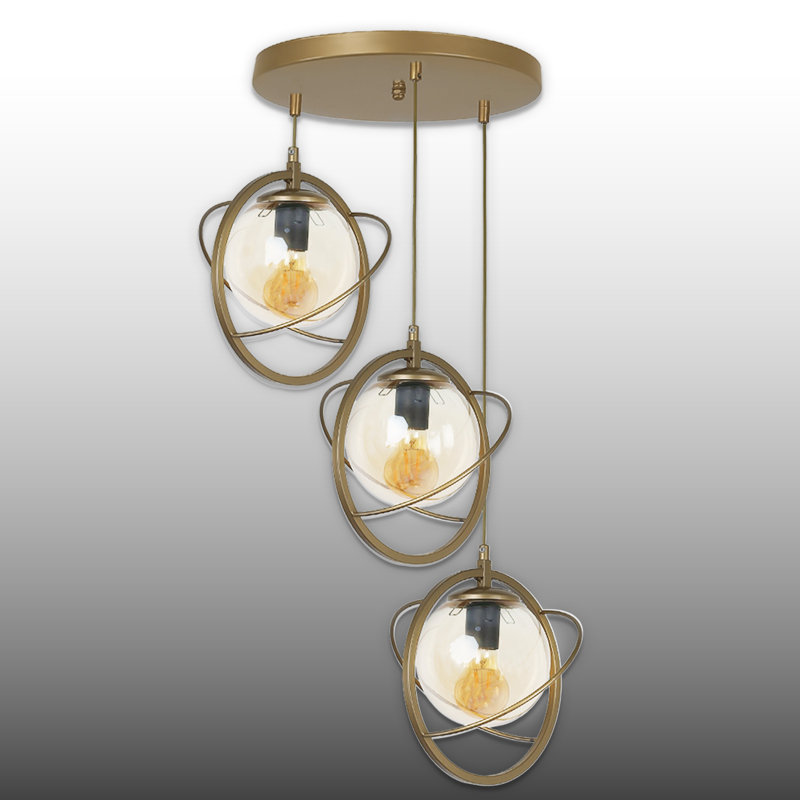 Luminaire suspendu sphère en métal à hauteur réglable 3 lumières, Ancien, Transparent
