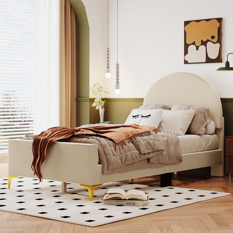 Vidyu Upholstered Platform Bed, Twin, Beige