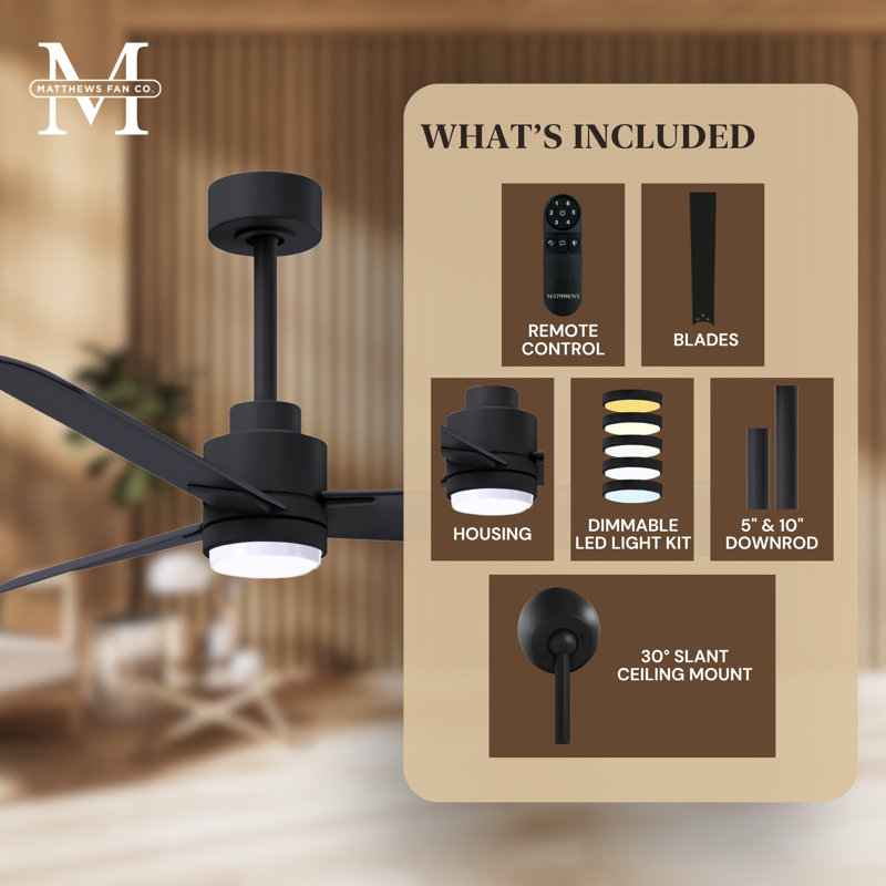 Alessandra - Three Blade Transitional Ceiling Fan -LED, 42", Matte Black, Matte Black