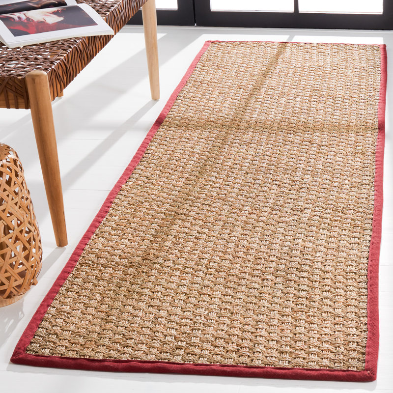 Tapis Debroh en fibres naturelles/rouges, couleur unie jonc de mer, Tapis de couloir 2 pi 6 po x 10 pi