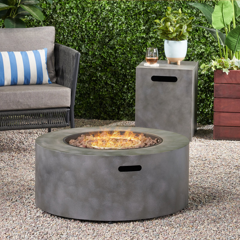 Rozele Round Iron Propane Smokeless Fire Pit, Concrete