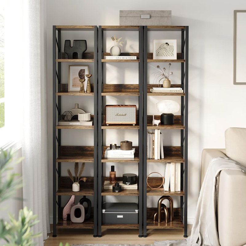 Narrow Bookshelf Tall Skinny Bookcase 6 Tier Storage Rack, Brown/Black