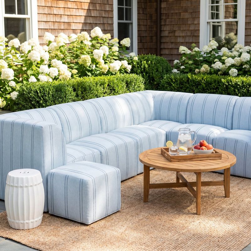 Eliana 124'' Outdoor Sectional with Sunbrella® Cushions, Wayward Sky
