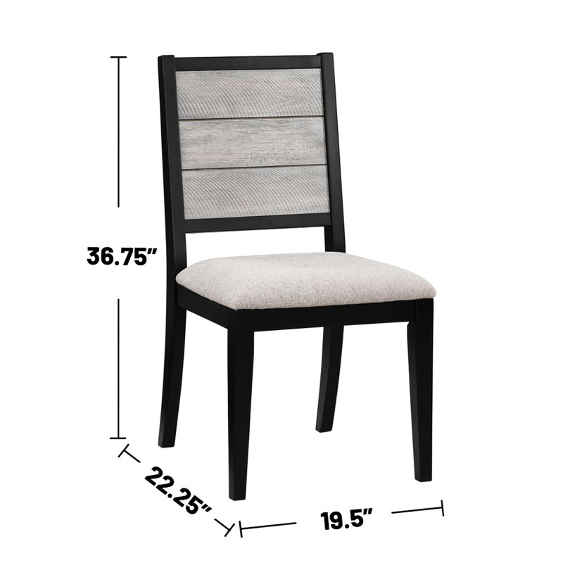 De 2 chaises de salle à manger en gris et noir - fabrication en contreplaqué pour la durabilité Siège de 19 pouces de hauteur avec et housse, base, hauteur de 19 po, matériau, forme rectangulaire