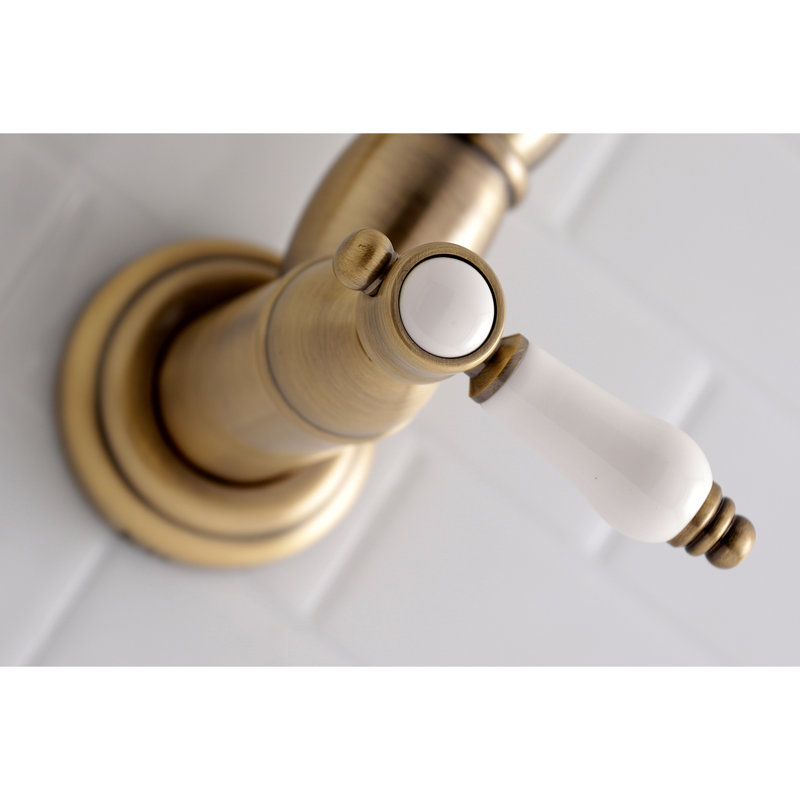 Kingston Brass Bel-Air Two-Handle 1-Hole Wall Mount Pot Filler Faucet, Vintage Brass