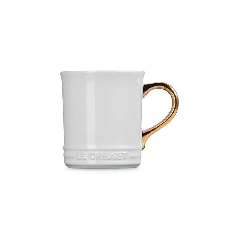 Le Creuset Stoneware Mug With Gold Metallic Handle, 14 Oz., White