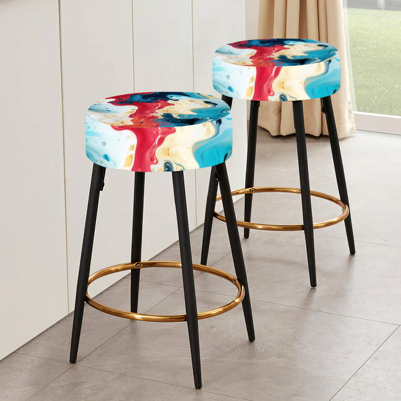Ensemble de 2 tabourets de bar en marbre rouge et beige Fusion artistique