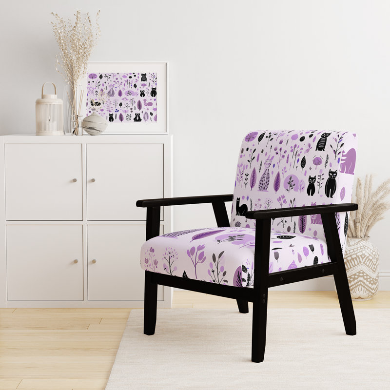 Chaise à accoudoirs décontractée rembourrée Minimalist Forest Animal, Mauve / Noir, Noir