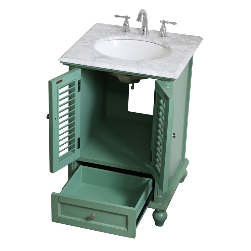Hansford 24'' Single Bathroom Vanity with Marble Top, Light Green