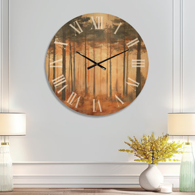 Oversized Scenic Non-Ticking Wood Wall Clock – Whispering Forest Edge Sunset