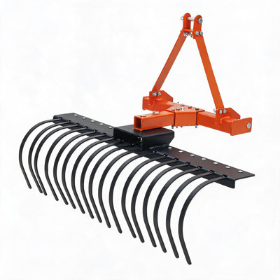 Heavy Duty 50" Landscape Rock Rake, 3-Point Tractor Attachment with 360° Rotating Head, Replaceable Spring Steel Tines for Soil and Garden