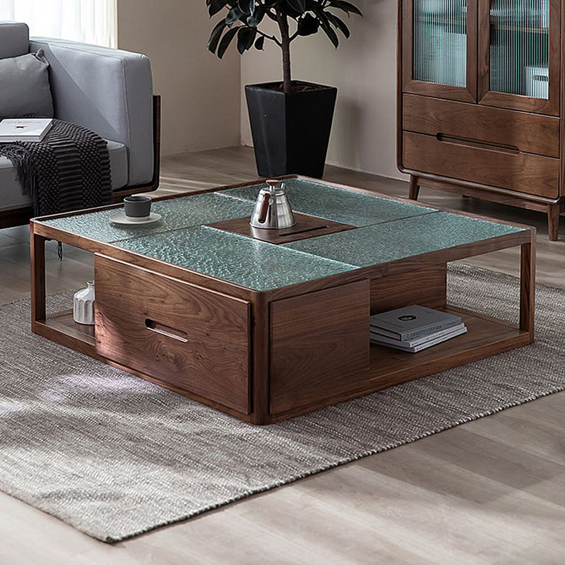 Modern simple solid wood glass coffee table