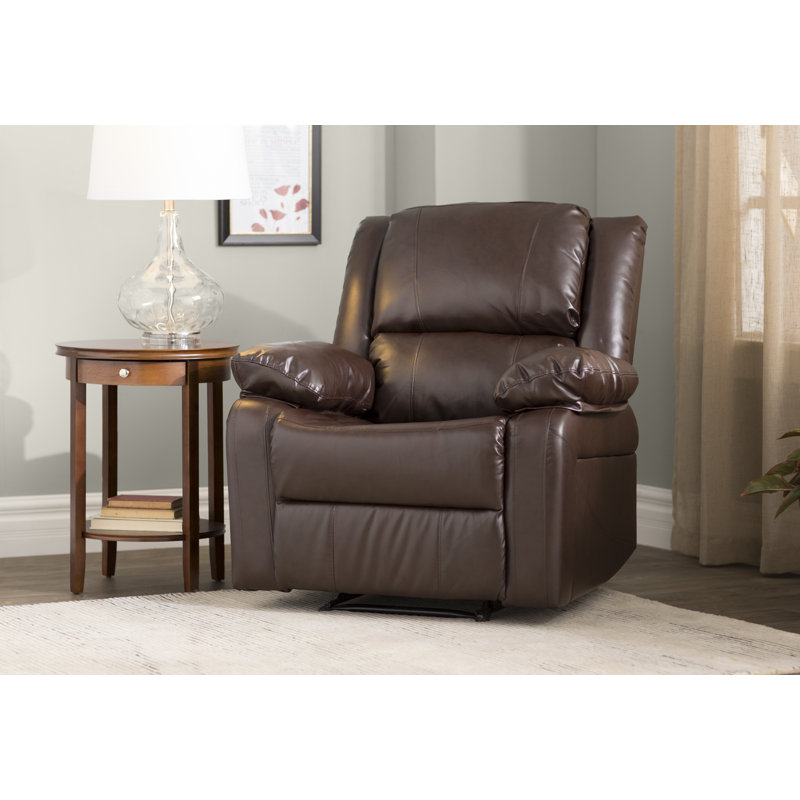 Arland Contemprary Faux Leather Pillow Back Recliner, Brown Leather Match