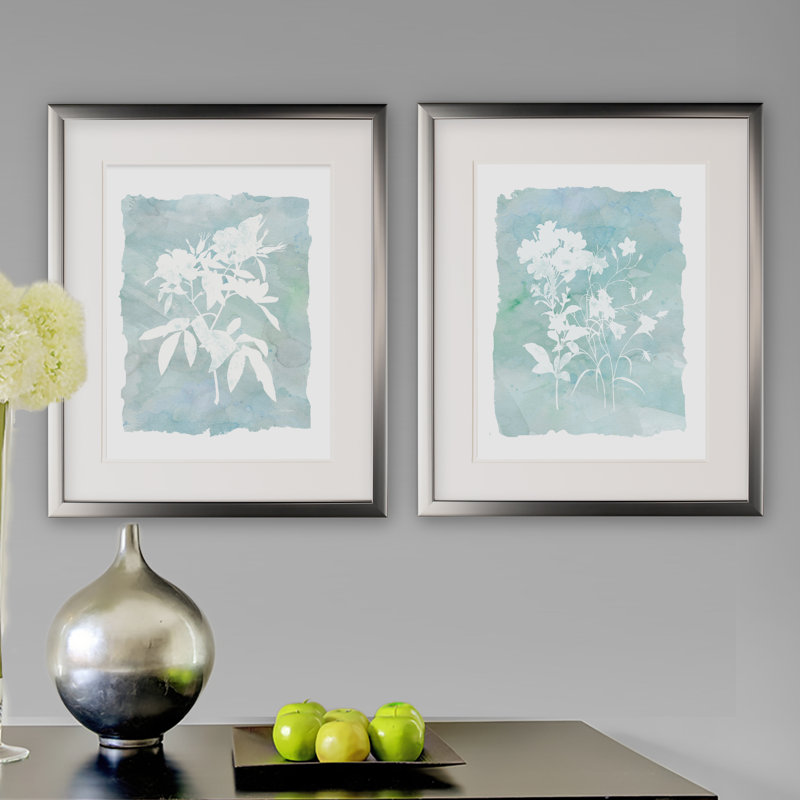 «Silhouette Botanical II», ensemble de 2 reproductions d'impressions encadrées, Encadrement argenté