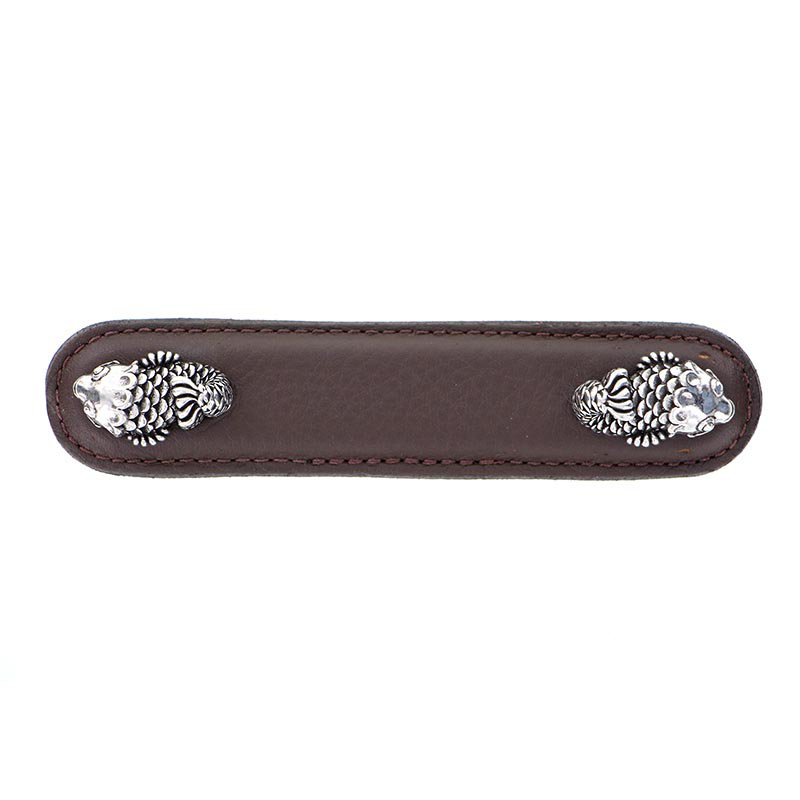 Pollino Bar Pull, 4", Polished Silver/Brown