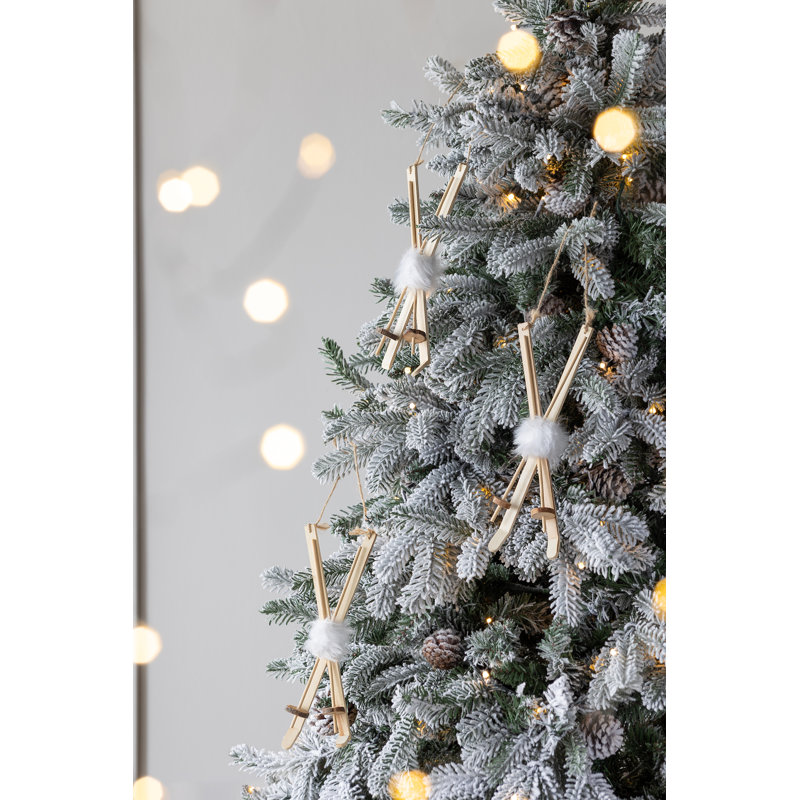 S/6 10.5X4" Wood Skis Ornament
