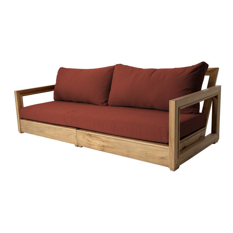 Crelake 107'' Wide Rectangular Teak Patio Sofa with Sunbrella® Cushions, Terracotta Sunbrella®