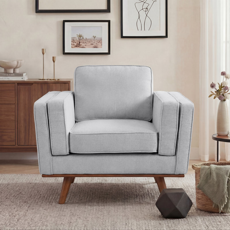Chenille Armchair With Solid Wood Legs, Dark Gray