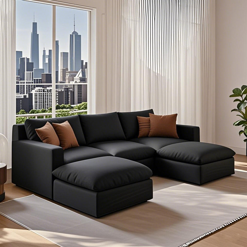 Upholstered Sofa, 24.8" H x 95.4" W x 61.9" D, Black