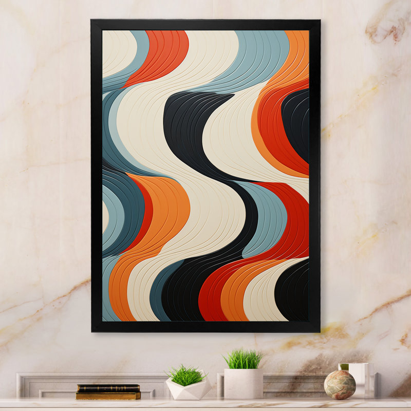 «Ibhan Orange Mid Century Optique Illusions II», reproduction sur toile, H 32 po x l 16 po x P 1 po, Cadre photo noir