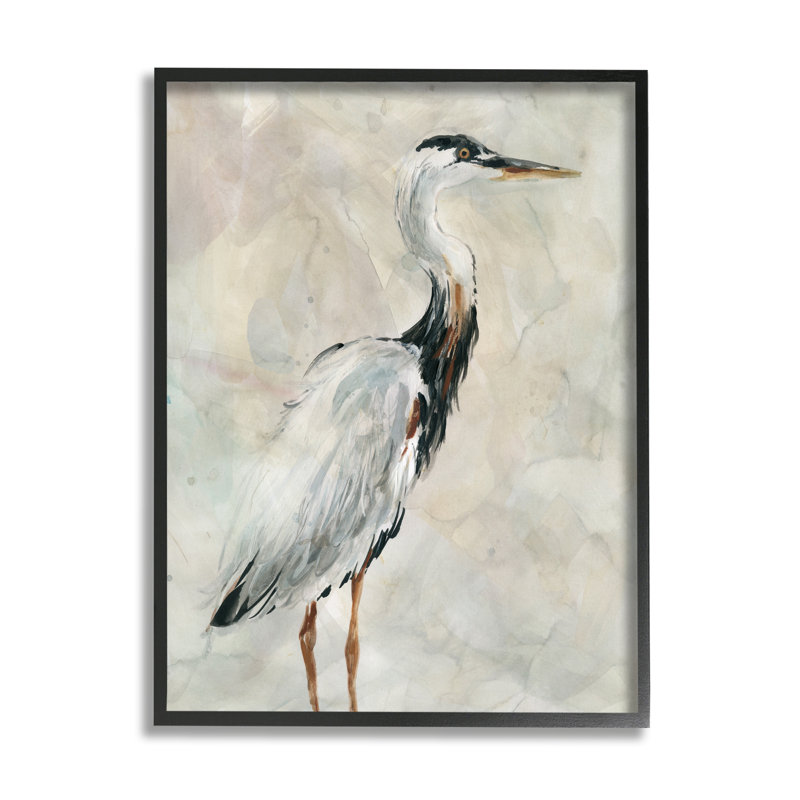 «Ornate Crane Portrait over Soft Neutral» par Carol Robinson - peinture sur toile, H 14 po x l 11 po