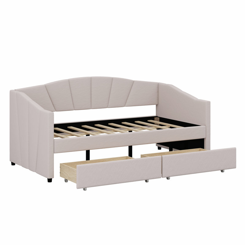 Lit de jour rembourré avec deux tiroirs, Beige