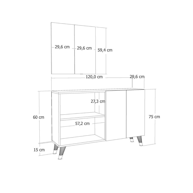 Console moderne blanche de 47,2 po x 29,5 po x 11,6 po | 100% panneau de particules enduit de mélamine, épaisseur: 0,7 pouce | Fixation murale avec plusieurs tablettes, idéale pour les salons et les vestibules élégants