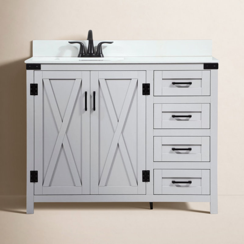 Slayton 42'' Single Bathroom Vanity with Engineered Marble Top, Gray