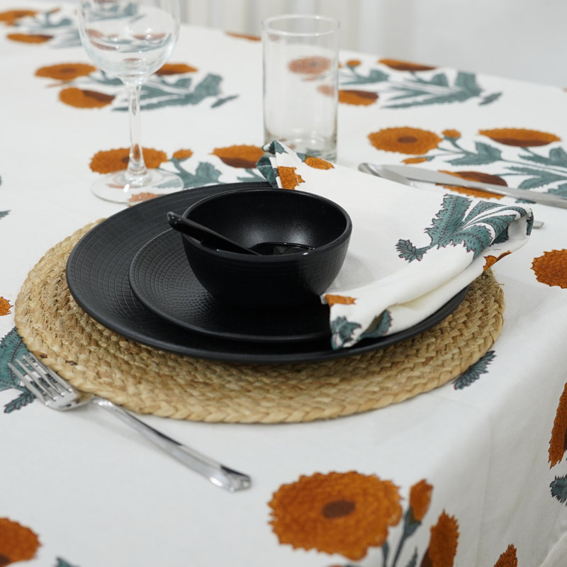 Fabdivine 18X18 Inch Traditional Block Print Table Napkins Orange Floral, Badsha {Set of 8}