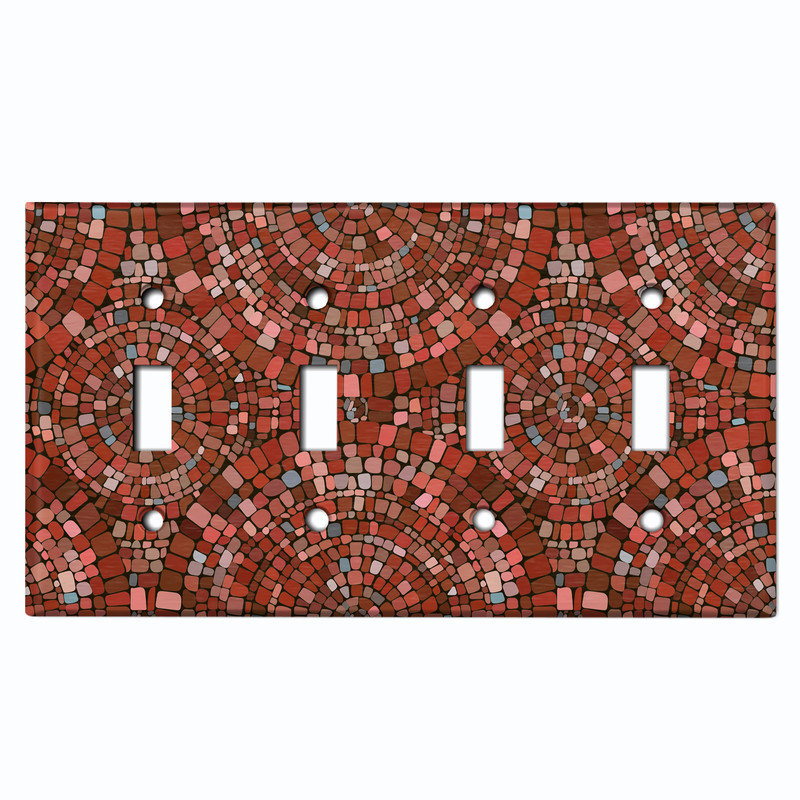 Couvercle de plaque d'interrupteur en métal; Bascule à 4 bandes standard des États-Unis - image imprimée d'un motif de mosaïque rouge