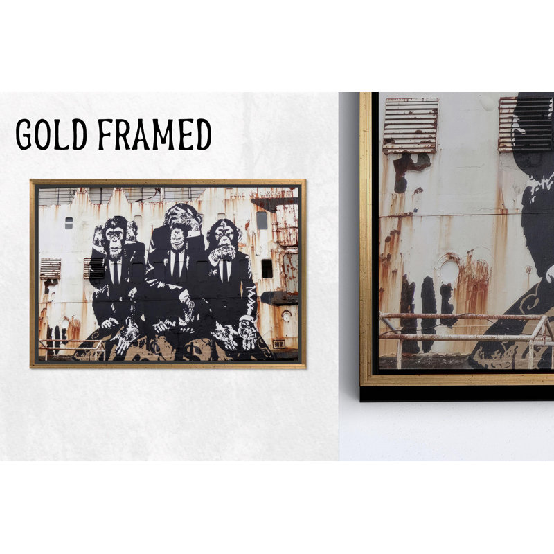 Toile imprimée: Three Wise Monkeys Graffiti Street Art, 1P GoldFramedCanves, 35,5 po H x 47,3 po l