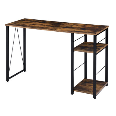 Table de bureau en chêne vieilli et noir avec espace de travail abondant 2 tablettes