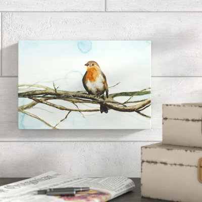 «Watercolor Robin On Branch With Sky», reproduction sur toile