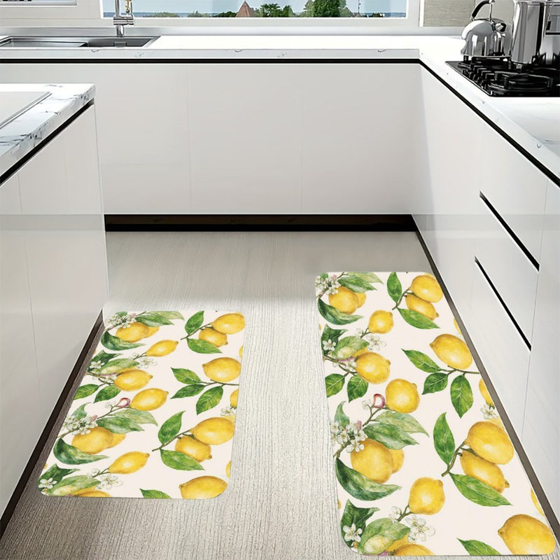 Lemon Branches, 2 Pcs Non Slip Kitchen Mats