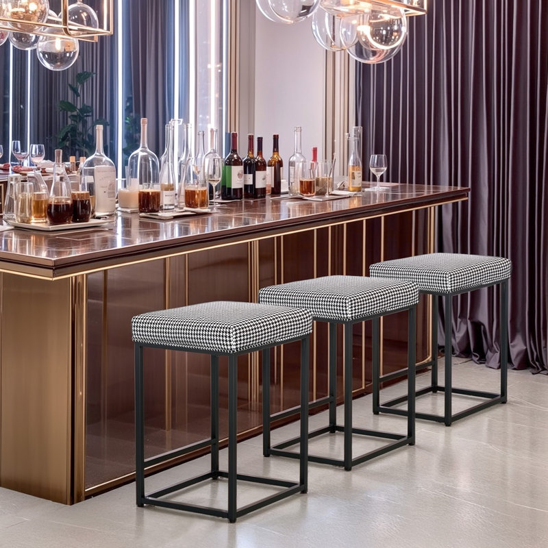 Tuckerman Industrial Bar Stools Set - Rust Steel Frame with Foam Cushions & Anti-Slip Pads, Black/White Animal Print, 3