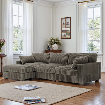 Canapé modulaire réversible 3 pièces rembourré en flanelle de fourrure de lapin gris clair avec 3 coussins