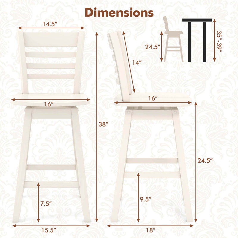 24.5" Counter Height Bar Chairs Swivel Bar Stools With Hollow Backrest, Cream, 2