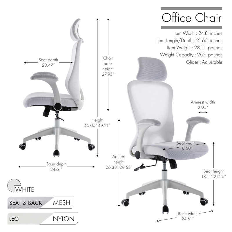 Arjun Mesh Task Chair with Headrest, White